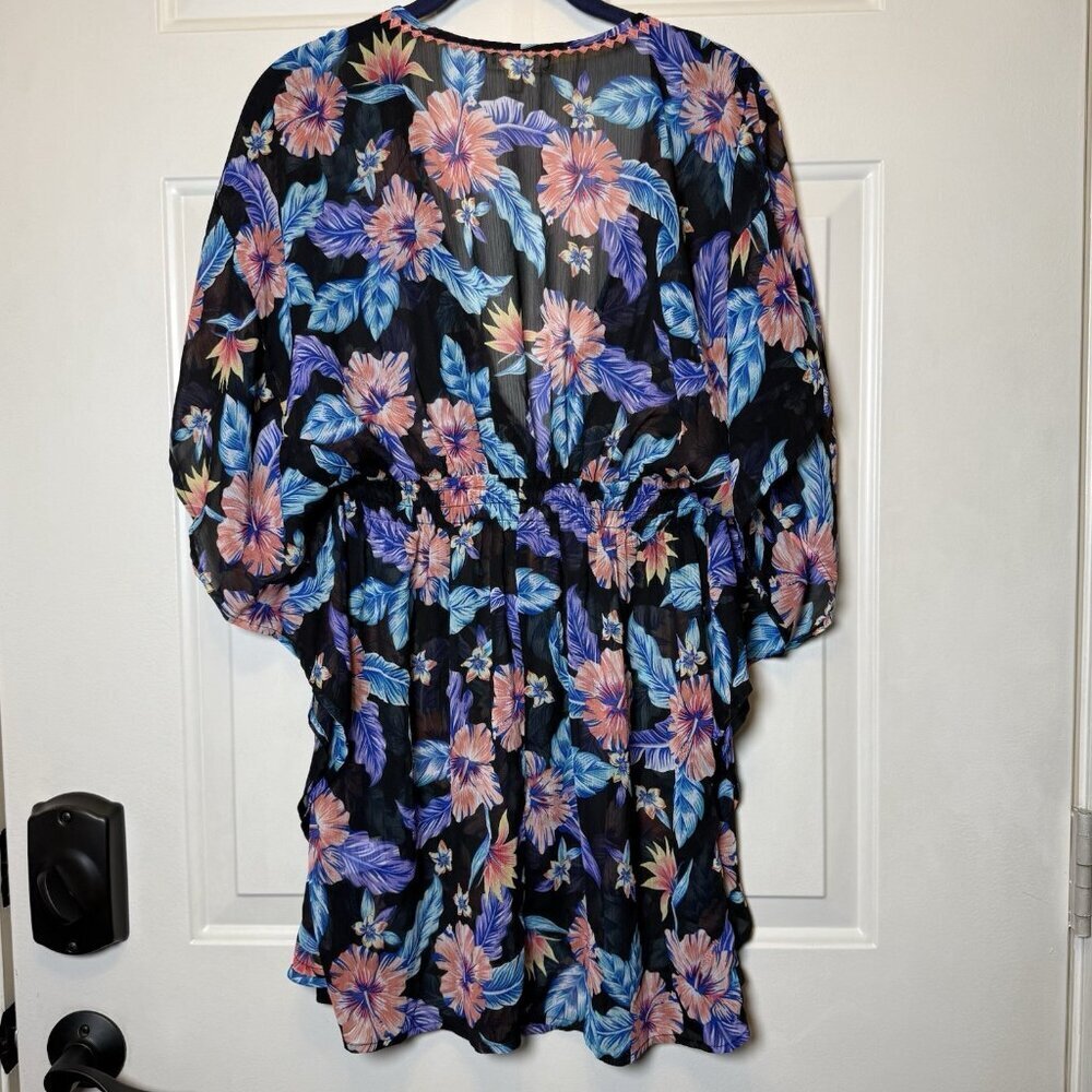 Miken Swim Beach Cover-Up Sz M Tropical Floral Semi-Sheer Whimsigoth Swimsuit